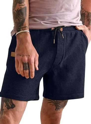 JMIERR Mens Sweat Shorts Summer Fashion Casual Elastic Waist Drawstring Waffle Sports Training Shorts with Pockets 5 Inch Inseam, 3XL, Sail Blue