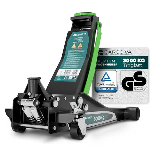CargoVA Wagenheber Hydraulisch 3T - TÜV Zertifiziert 75-505 mm Hubhöhe, Wagenheber SUV inkl Gummiauflage, Profi Rangierwagenheber Hydraulischer perfekt für die Heimwerkstatt