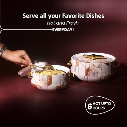 Image of SELVEL Elegance Casserole | Advanced PU Insulation | Elegant Design Hot Pot | Hot Case Keeps Food Hot & Fresh for Hours | Serve Chapati, roti, Biryani and More (Royal Ceramica, Set Of 2 (1200 Ml & 700 Ml))