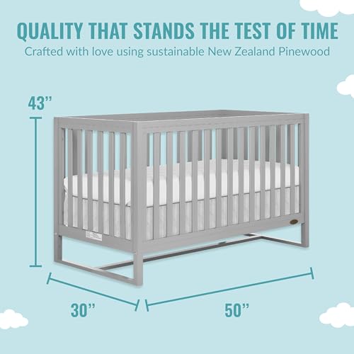 Image of Dream On Me Arlo 5-in-1 Convertible Full-Size Baby Crib in Pebble Grey, GreenGuard Gold & JPMA, Converts to Toddler, Day & Full-Size Bed, 3 Mattress Heights, Non-Toxic Finish, Sustainable Pinewood