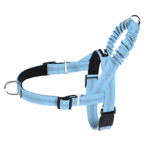 Image of PUPTECK No Pull Dog Harness Small Sized Dog, Adjustable Reflective Pet Vest Harness with Bungee Handle, Escape Proof No Choke Harness for Small Dogs Walking Training, Sky Blue S