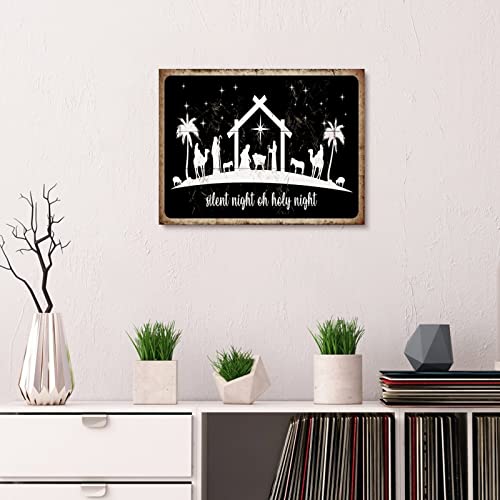 Cuadro de belén de Navidad en lienzo de óleo con marco interior de madera para pared 3