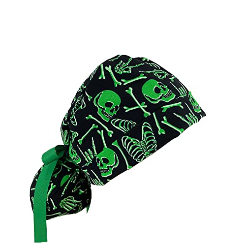 Turn Up Ponytail Medical Scrub Cap – Skulls/Glow in The Dark - Dr. Hats, Nurses Hats