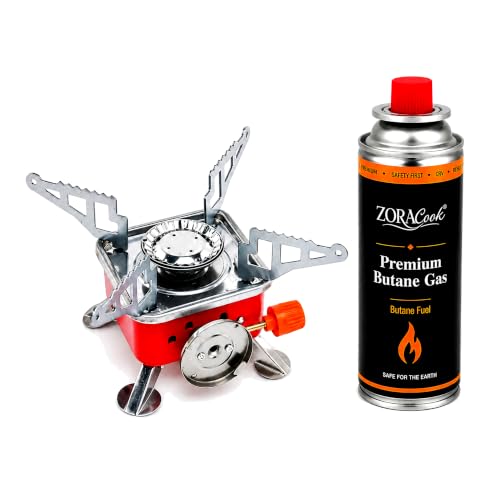 Image of Mini Camping Gas Stove Butane Gas Stove with foldable burner Outdoor Cooking Camping Hiking Trekking with Safety Lock(with 1 butane gas)