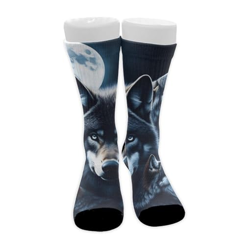 UTRSIFB Girl's Leisure Sports Socks, All Season Stockings, Soft Fashion Breathable Dress Decor Boots Socks Moon Wolf