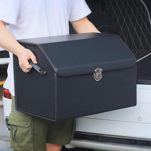 35L Car Trunk Boot Organizer Storage With Lid Foldable Leather Car Boot Box Multi-Compartment Portable Car Trunk Dicky Storage and Organizer for All Types Of Cars (53L x 31W x 30Hcm)
