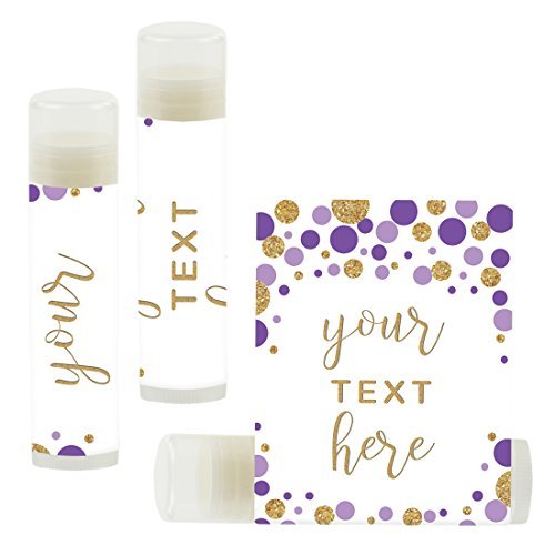 Andaz Press Personalized Lip Balm Party Favors, Lavender Purple Faux Gold Glitter Confetti Dots, Your Text Here, 12-Pack, Custom