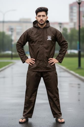 Image of Men's Waterproof Raincoat with Hood | All-Season Lightweight Rain Wear for Bike Riding, Travel & Outdoor Use | Full Sleeve Windproof Rain Jacket for Men