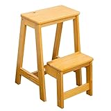 ZHZ-DT Klapptritt Klappleiter Hocker Holz 2 Stufen | Tritthocker Leicht und Faltbare for Erwachsene Kinder Küche Dachboden Workzone Camping - Sicherheit Anti-Rutsch-Leiter Kapazität 150kg, Gelb