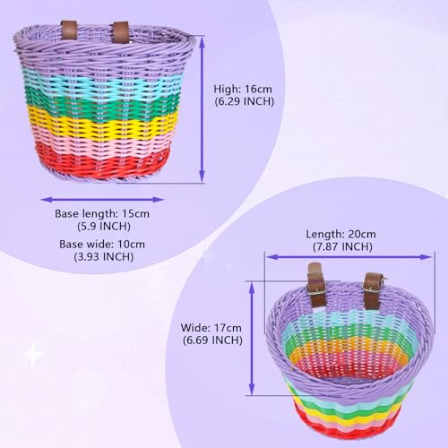 Kids Bike Basket, Wicker Basket, Handlebar Bicycle Basket for Girls with Unicorn Necklace, Bike Bell, Streamers, Stickers Bike Decoration Accessories Set - Thumbnail 3