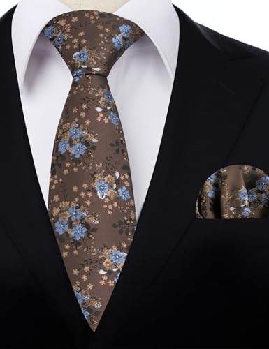 Image of Alizeal Mens 3.15inches Delicate Floral Tie with Small Flower Printed Handkerchief Set