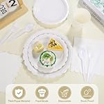 175 Pcs White Paper Plates and Napkins, 25 Guest White Party Supplies Include Scalloped Plates Paper Napkin Cup Plastic Spoon Fork Knive for Baby Shower, Wedding, Birthday - Image 3