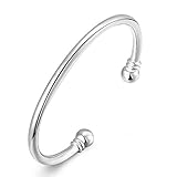 WDIYIEETN 925 Sterling Silver Bangle Bracelet Fashion Simple Open Bangles Two Bead Cuff Jewelry for Men Women