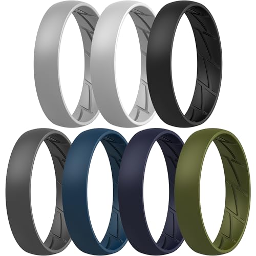 Image of ThunderFit Silicone Rings for Him and Her, Rubber Engagement Bands Unisex - 1 /4 /5 /7 /8 Variety Multipack
