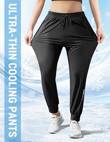 Image of Venzina Women's Lightweight Quick-Dry Icy Cool Straight Pants with Ankle Print, Athletic Breathable 4-Way Stretch Trousers for Gym, Running, Yoga & Casual Wear M-XXL