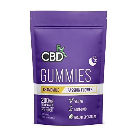 CBDfx 200mg CBD High Strength Sleep Gummies 10mg Chamomile / 10mg Passionflower / 10mg Lemon Balm /25mg CBD per Gummy + Magnesium 8X Pouch Cover