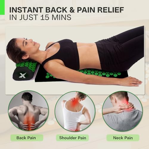XN8 Yoga Acupressure Mat Pillow Set Acupoint Acupuncture Reflexology Mat for Massage-Pain Relief-Stress Reduction-Therapy-Relaxation with Carrying Bag and Strap(Black/Green) - Image 5
