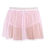 YiZYiF Men's Adult Sheer Nylon Sissy Skirted Panties Thong Tulle Crossdressing Underwear Pink...