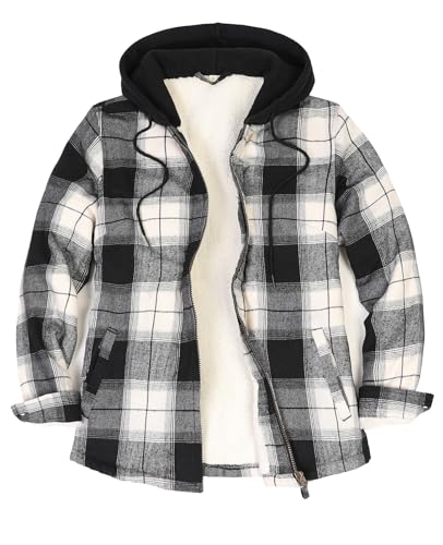 Image of ZENTHACE Women’s Plaid Sherpa Lined Hooded Shacket,Thermal Flannel Jacket