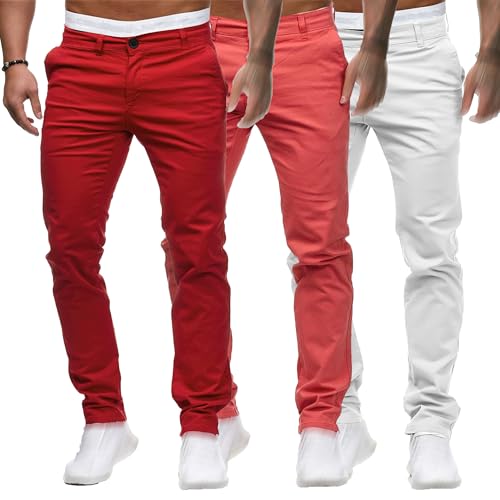 Mens 3-Piece Comfort Casual Solid Trousers Business Skinny Stretch Golf Pants Slim Fit Stretch Lightweight Pants