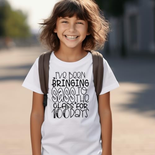 Image of Kids Little Boys Girls 100 Days of School Shirt Short Sleeve Funny Graphic Letters Print Celebration Top