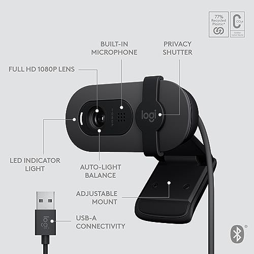 Image of Logitech Brio 105 Full HD 1080p Business Webcam with Auto-Light Balance, USB-A, Privacy Shutter, Easy Set-Up, Compatible with Windows, macOS, ChromeOS