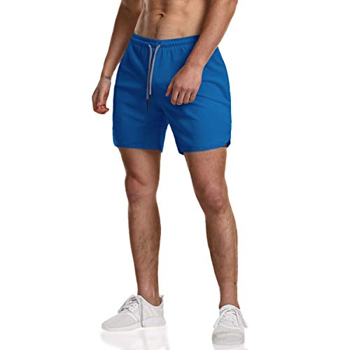 EVERWORTH Men's 2-in-1 Bodybuilding Workout Shorts Lightweight Gym Training Short Running Athletic Jogger with Zipper Pockets (Blue, US XS : [Waist 27"-29"]) - Thumbnail 2