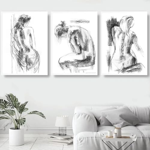 Affiches et impressions de croquis de femmes noir et blanc art mural 30x45cm
