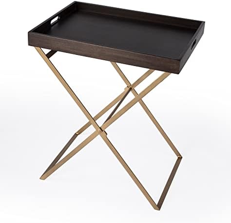 Butler Specialty Emma Brown Mango Wood and Gold Cross Legs Tray Table