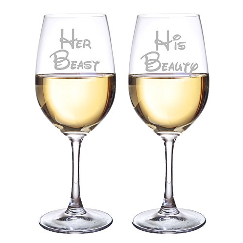 Her Beast and His Beauty Wine Glasses, Set of 2