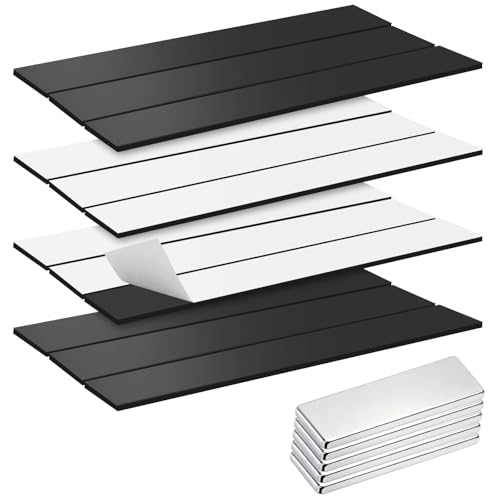 TNSLAND 12 Pièces Bande Magnetique Adhesive et 5 Bande magnétique en néodyme, 15 x 2.5 x 0.2cm Aimant Ruban Autocollant Adhésifs pour Cuisines Garages Studios Bureaux
