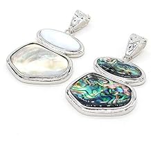 Mother of Pearl Shell Pendant,Gemstone Pendant Seashell Abalone Shell Pendant Charms Sliper Shell Pendant for Necklace Jewelry Making Charms Mix 2Pcs