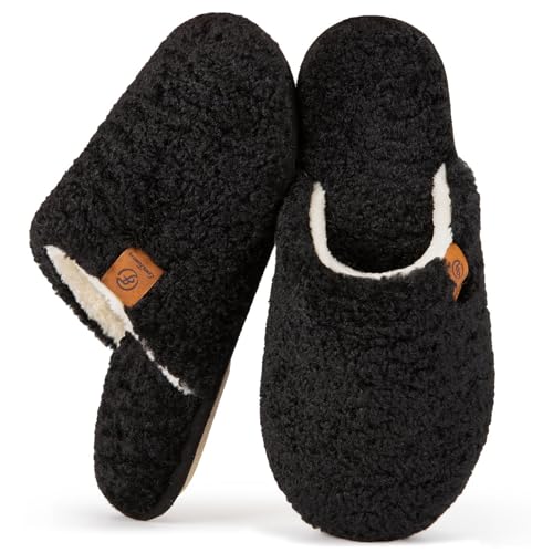 EverFoams Women’s Fuzzy Slip-on Slippers Warm Cozy Soft Lightweight Memory Foam Indoor House Shoes