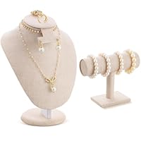 RattanView 2 Pcs Jewelry Display Set Necklace Mannequin Bust T Bar Bracelet Holder for Earring Necklace Ring Display