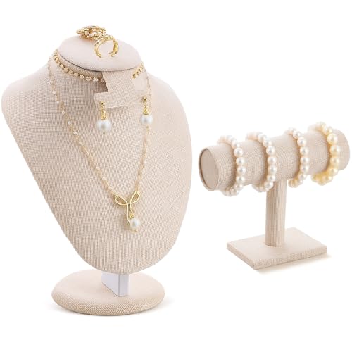 RattanView 2 Pcs Jewelry Display Set Necklace Mannequin Bust T