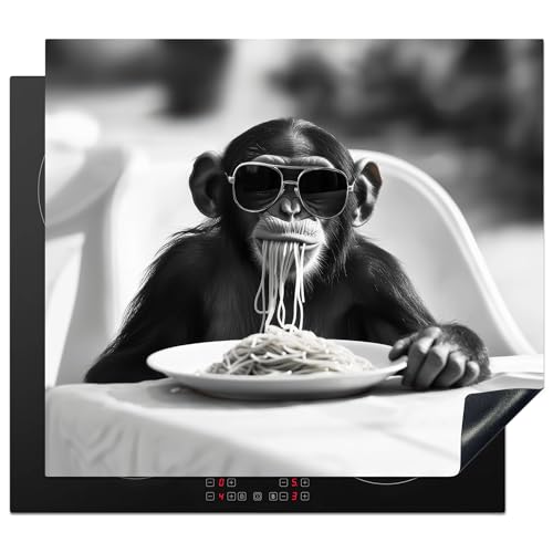 KitchenYeah© Protector Vitroceramica 60x52 cm Tapa para induccion Placa Encimera Cubre de Protectora Cocina Mono - Pasta - Gafas de Sol - Blanco y Negro - Cool - Animal