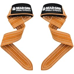 Pesas Para Gimnasio BEAR GRIP - Correas de cuero para levantamiento de pesas para gimnasio, culturismo, levantamiento de potencia, crossfit y más (camello de doble capa, sin acolchado)