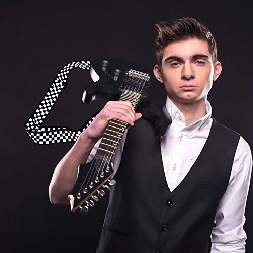 N/C Sangle de guitare, bandoulière de guitare en damier avec extrémité en cuir véritable avec corde à cravate (Capo de… - Les Beatles, Paul McCartney, John Lennon, RIngo Starr, George Harrison N/C Sangle de guitare, bandoulière de guitare en damier avec extrémité en cuir véritable avec corde à cravate (Capo de… – Image 8