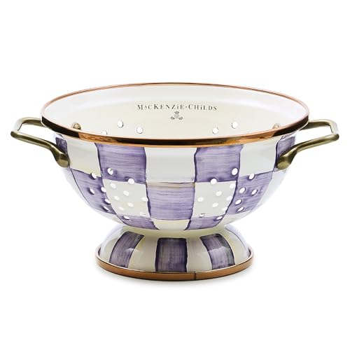 Image of MACKENZIE-CHILDS Enamel Colander, Decorative Kitchen Strainer, Small, Purple-and-White Violet Check