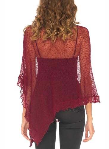 Image of SHU-SHI Women's Sheer Knit Poncho Shrug Lightweight Asymmetrical Ruffle Wrap Dressy Summer Shawl Cover Up Top
