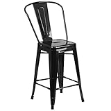 24'' High Black Metal Indoor-Outdoor Counter Height Stool with Back