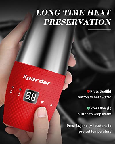 Spardar 12V Car Kettle Boiler Electric Travel Portable Kettle Fast Water Boiler & Heater With Led Indicator Light For Water, Tea, Coffee And Milk(Red) #TOP2