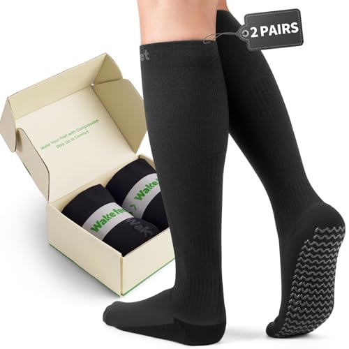 Wakefeet Pregnancy Compression Socks for Women, 2Pairs 15-20mmHg Maternity Compression Stocking for Swelling Circulation Long Standing