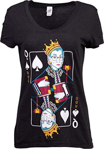 Queen R.B.G. Funny Progressive Liberal Ruther Bader Ginsburg Women RBG T-Shirt-(Vneck,3XL) Heather Black