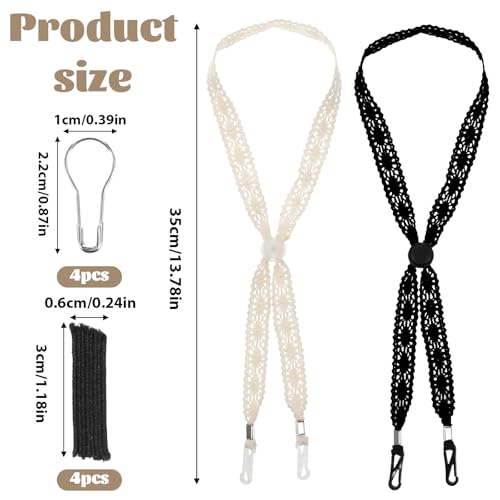 2 piezas de correas para sombreros ajustables beige y negro miniatura 2