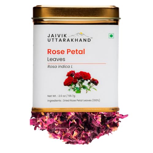 Image of Jaivik Uttarakhand - Whole Rose Petals Tea (56.7 g), Organically Healthy, Sweet Taste, Flower Based, Pack of 1 Tin Box