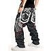 Ruiatoo Mens Jeans Fashion Skateboard Pants Snake Embroidery Baggy Jeans Hip Hop Denim Black Trousers 38