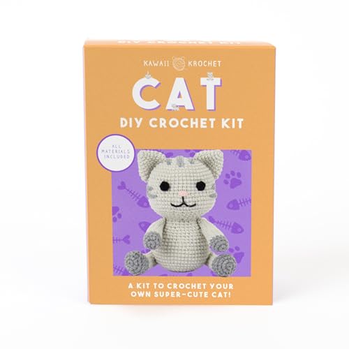 Gift Republic Kit de crochet en forme de chat kawaii pour créer votre propre chaton mignon, cadeau pour adolescents et adultes, idée cadeau, gris