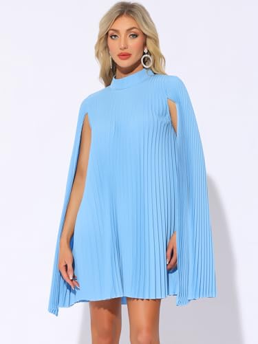 Image of Allegra K Women Chiffon Pleated Flowy Cloak Sleeve Cape Knee Length Dress
