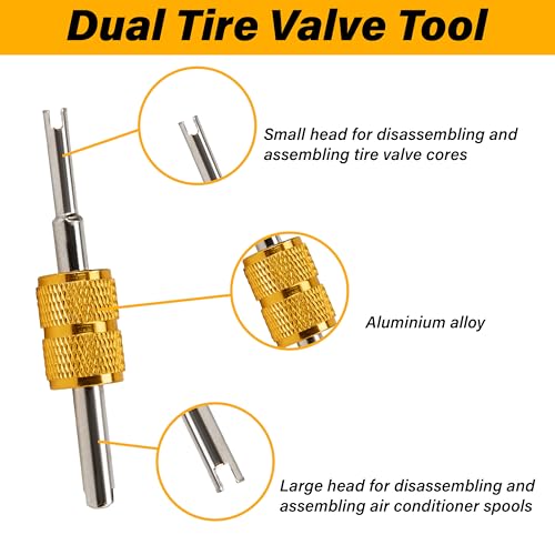 Image of ecocstm 2 PCS Tire Valve Stem Removal Tool with 20 PCS Valve Cores, 10 PCS Tire Valves Caps, 1 PCS 4-Way Valves Tool, Car Accessories Tires Repair Tools Universal for All Cars (33 PCS)
